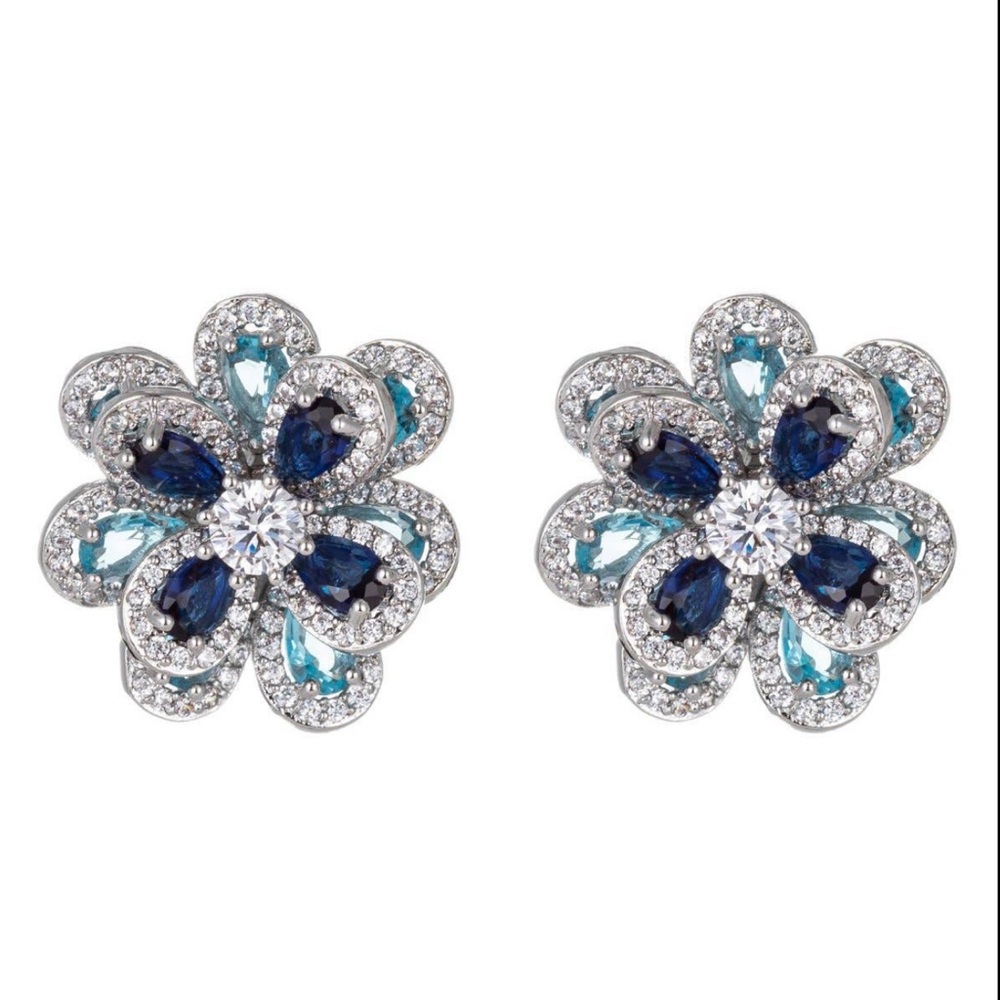 Eye Candy Elegant Silver and‎ Blue Floral Earrings BNWT